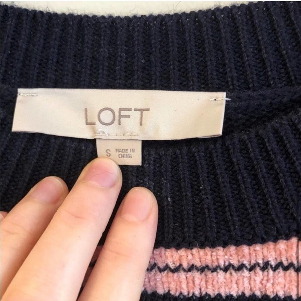 NWOT LOFT Chenille Striped Cold Shoulder Sweater - Picture 5 of 6